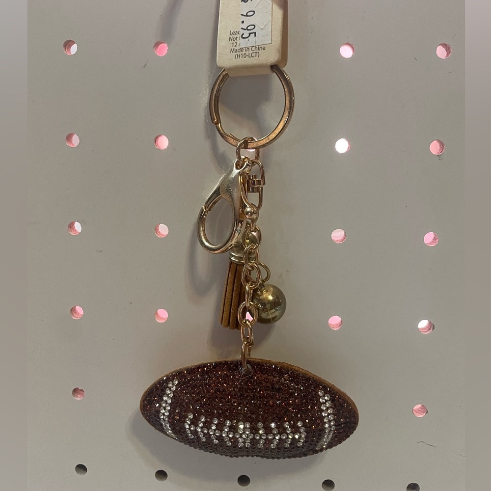 Crystal Football Keychain Charm - Brown & Gold